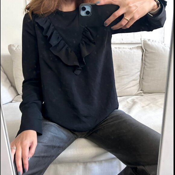 H&M Black Tuxedo Ruffle Blouse | Feminine Statement Top | Size 4 - Picture 1 of 15